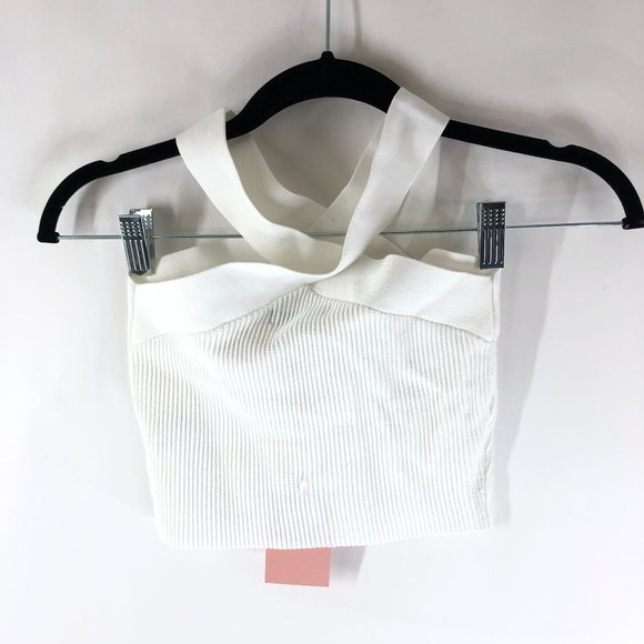 Quince Womens Cropped Halter Sweater Knit Tank Textured Stretch Ribbed Ivory XS - Picture 4 of 7